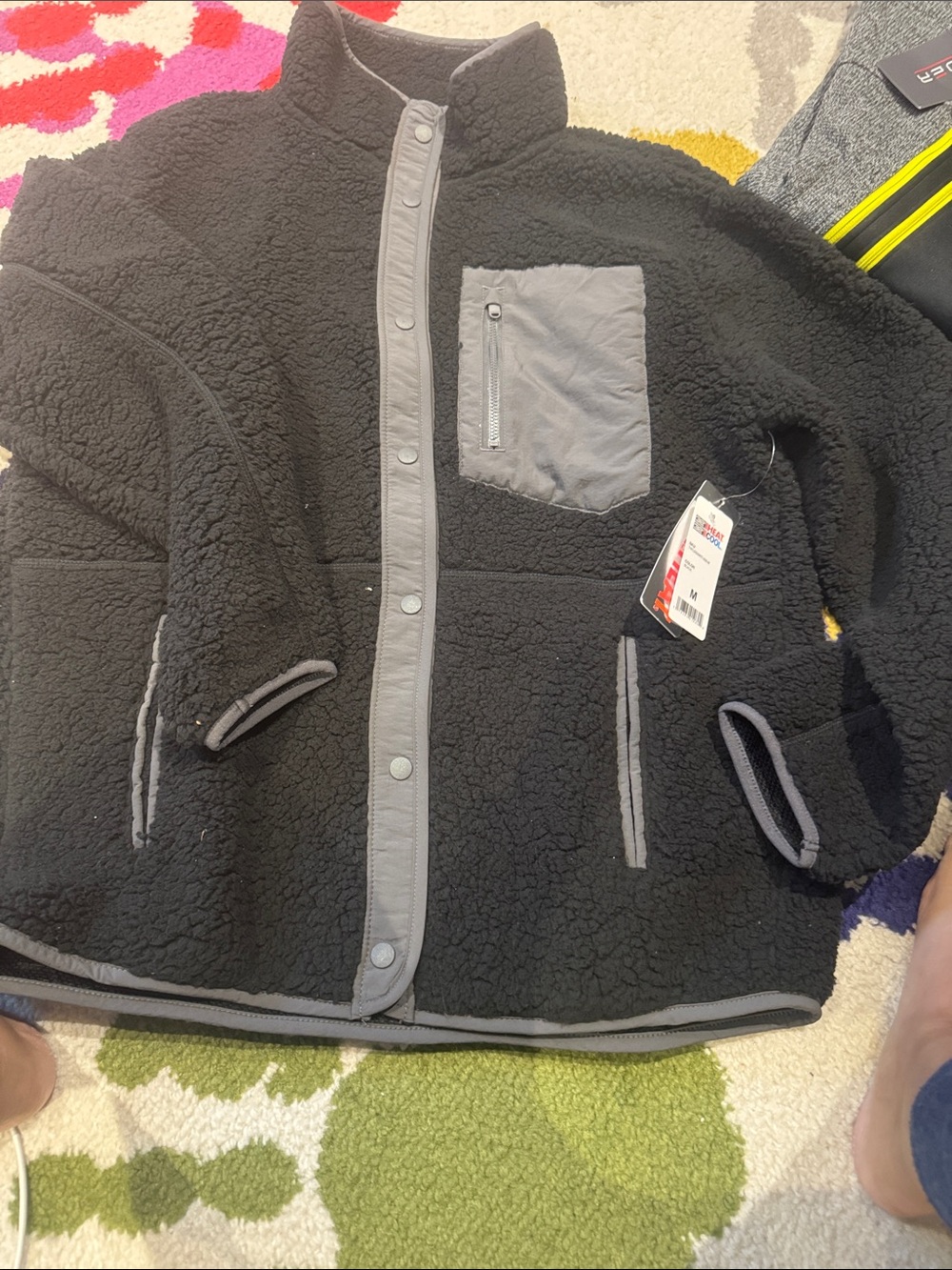 32 Degrees Black Sherpa Jacket with Gray Trim